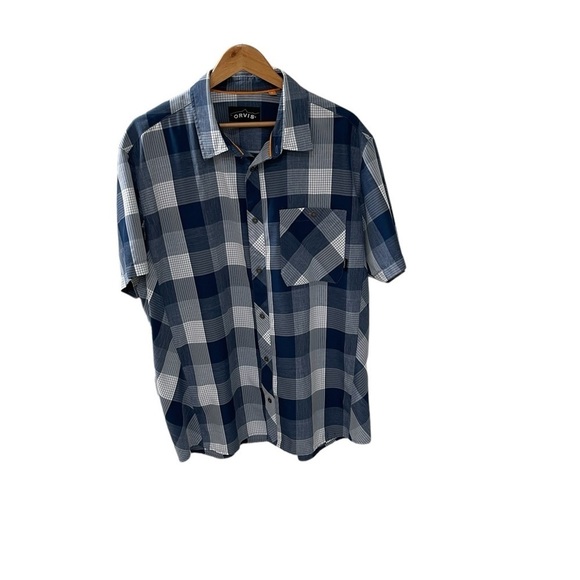 Orvis Men’s blue/white plaid Shirt Size  XL 100% Polyester Active Button up. - Picture 1 of 5
